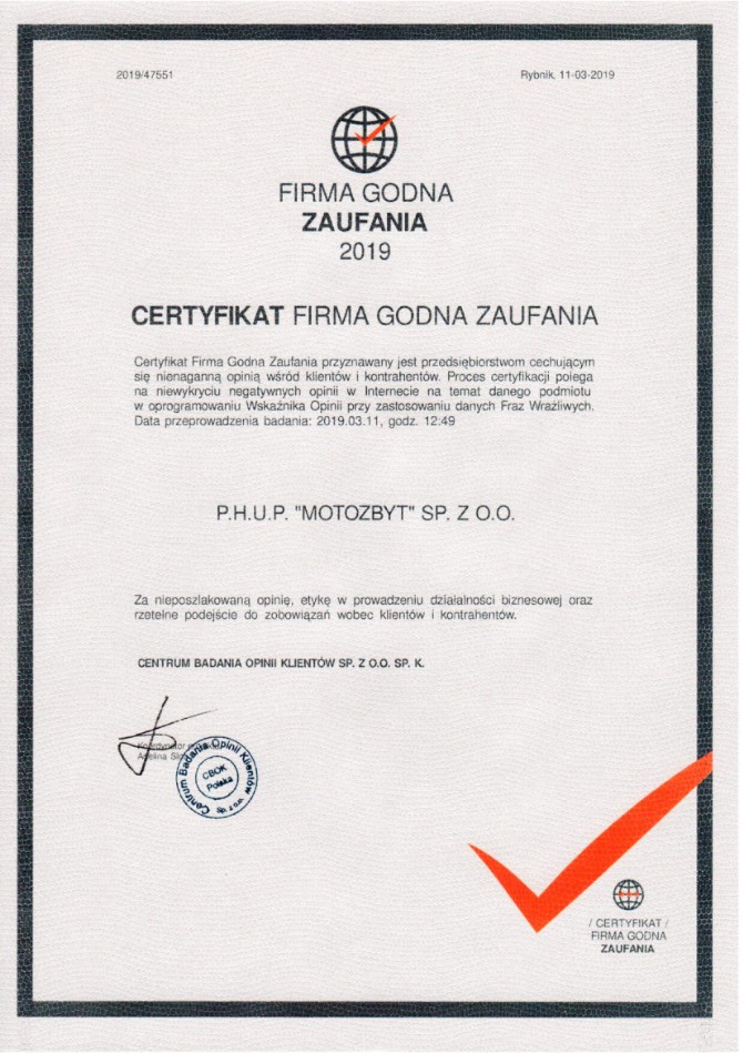 Motozbyt Firma Godna Zaufania 2019